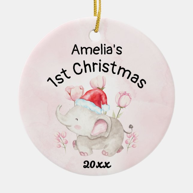Ornamento De Cerâmica Nome da Menina Primeiro Rosa de Natal e Personaliz (Frente)