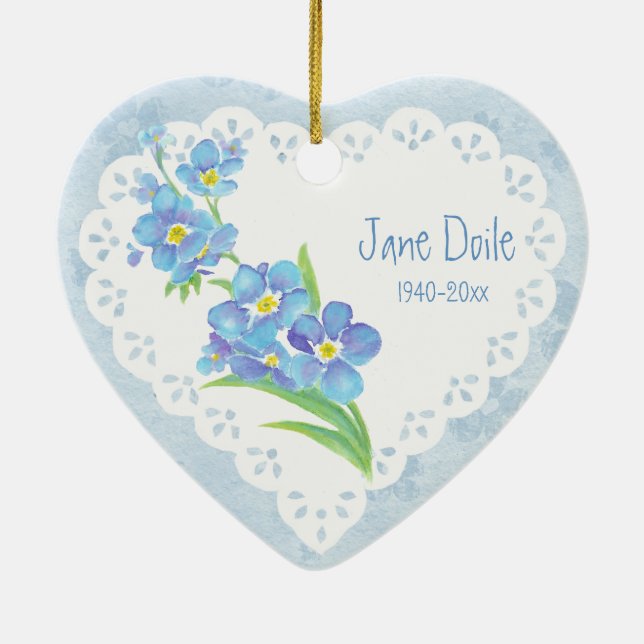 Ornamento De Cerâmica Nome Datado Personalizado Esquecer-me-não-Memorial (Verso)