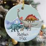 Ornamento De Cerâmica Nome de Aquarela Jurássica do Dinossauro de Natal<br><div class="desc">Este design pode ser personalizado na área fornecida pela alteração da foto e/ou do texto. Ou pode ser personalizado clicando em Personalizar este Modelo e, em seguida, escolhendo o clique para personalizar mais a opção e excluir ou alterar a cor do plano de fundo, adicionar texto, alterar a cor ou...</div>