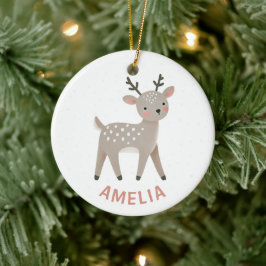 Ornamento De Cerâmica Nome de Criança Rena Fofa Natal