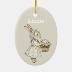 Ornamento De Cerâmica Nome de etiqueta Personalizado Da Páscoa De Coelhi