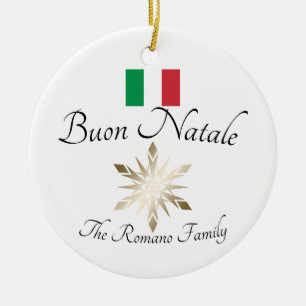 Ornamento De Cerâmica Nome de Família Italiano Buon Natale Bandeira e Fl