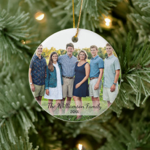 Ornamento De Cerâmica Nome de Foto da Família Personalizada Ano Natal