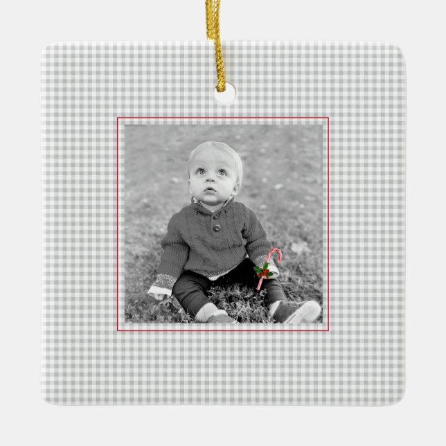 Ornamento De Cerâmica NOME DE FOTO DE Feriado ANO de verificações clássi (Frente)