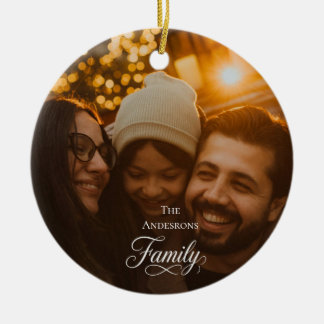 Ornamento De Cerâmica Nome de Foto Personalizado da Família com Letra Mo