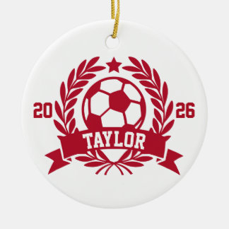 Ornamento De Cerâmica Nome de Futebol Personalizado e Ano