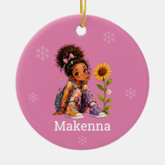 Ornamento De Cerâmica Nome de Menina de Cabelo Escuro Personalizado