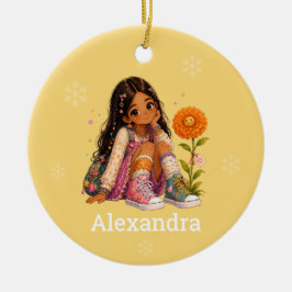 Ornamento De Cerâmica Nome de Menina de Cabelo Escuro Personalizado