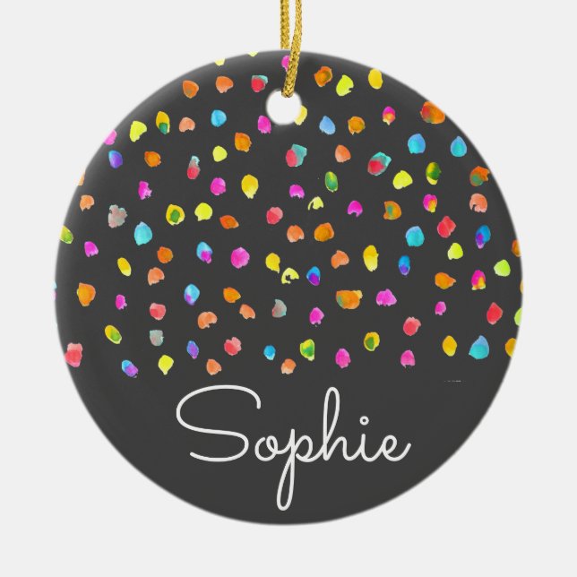 Ornamento De Cerâmica Nome de Natal em aquarela moderna simples com boli (Frente)