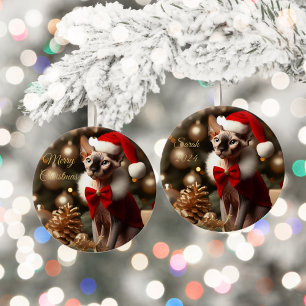 Ornamento De Cerâmica Nome de Pet Personalizado Foto Gato Sphynx Natal 