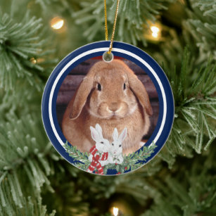 Ornamento De Cerâmica Nome do Ano de Foto do Coelho Pet Bunny de Natal P