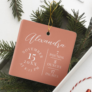 Ornamento De Cerâmica Nome do Bebê e Estatísticas de Nascimento Foto Cor