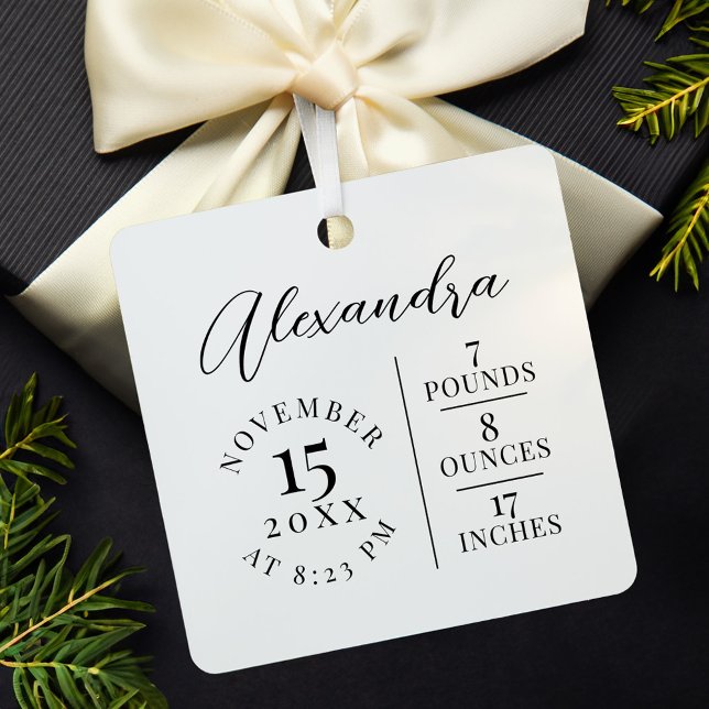 Ornamento De Cerâmica Nome do Bebê e Estatísticas de Nascimento Foto Whi (Baby Name & Birth Stats Photo White Keepsake Ceramic Ornament)