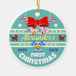 Ornamento De Cerâmica Nome do bebê Primeiro Natal Unisex