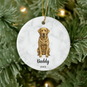 Ornamento De Cerâmica Nome do Cão Labrador Retriever Amarelo em Aquarela