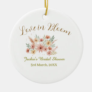 Ornamento De Cerâmica Nome do chá de noiva boho laranja amor em flor ret