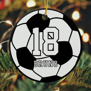 Ornamento De Cerâmica Nome do Futebol e Número da Camisa Preto e Branco