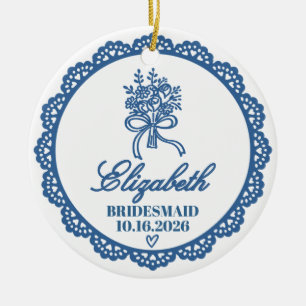 Ornamento De Cerâmica Nome do Membro da Festa de Casamento & Data Lembra