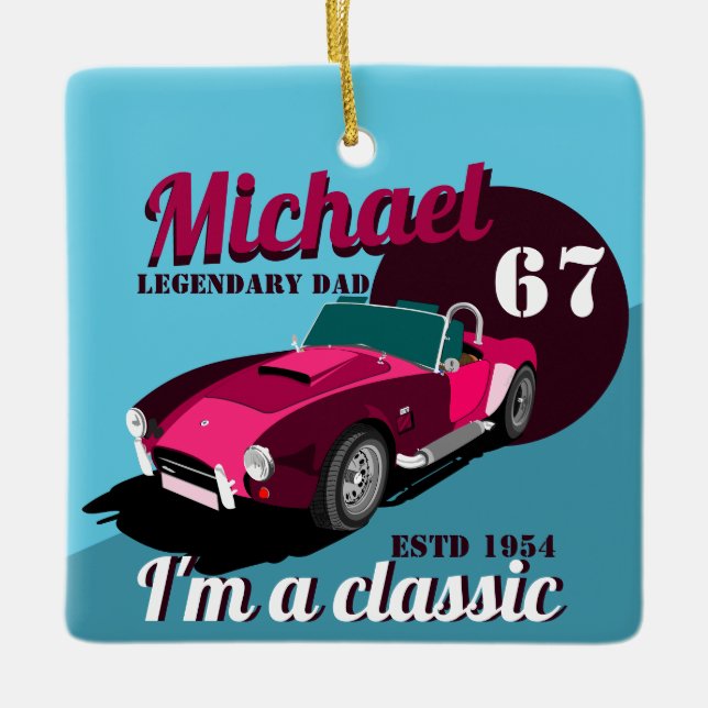 Ornamento De Cerâmica Nome do pai lendário clássico de legendário de car (Frente)
