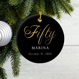 Ornamento De Cerâmica Nome do script de ouro preto 50º aniversário