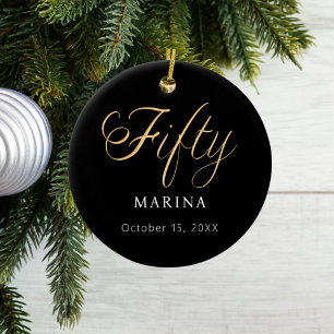 Ornamento De Cerâmica Nome do script de ouro preto 50º aniversário