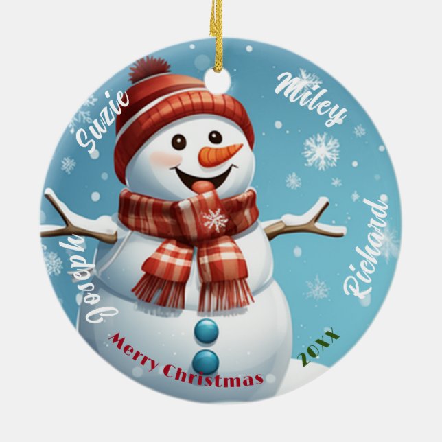 Ornamento De Cerâmica Nome do Snowman Ornament, Natal Personalizado (Traseira)