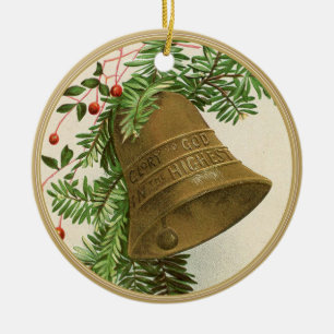 Ornamento De Cerâmica Nome Dourado do Natal vintage Bell (Evergreen)