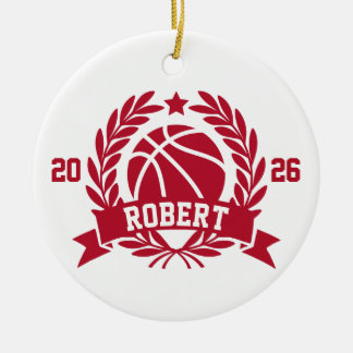 Ornamento De Cerâmica Nome e Ano Personalizados de Basquete