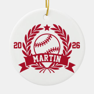 Ornamento De Cerâmica Nome e Ano Personalizados de Beisebol