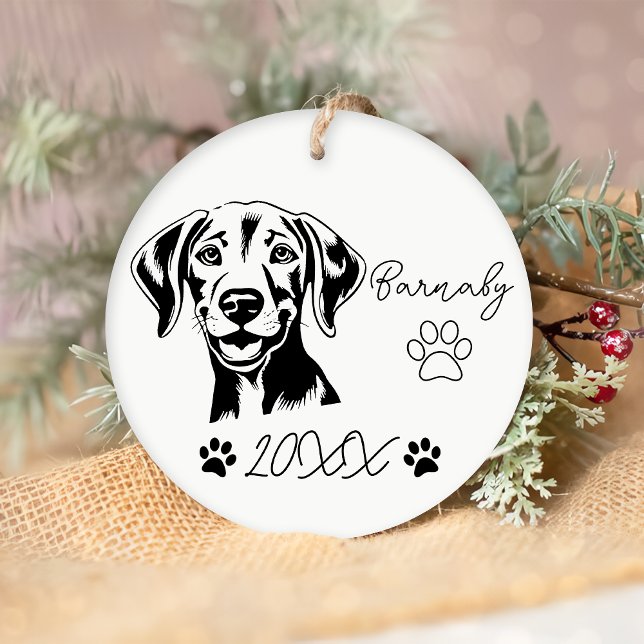 Ornamento De Cerâmica Nome e Ano Personalizados do Cão do Weimaraner (Criador carregado)
