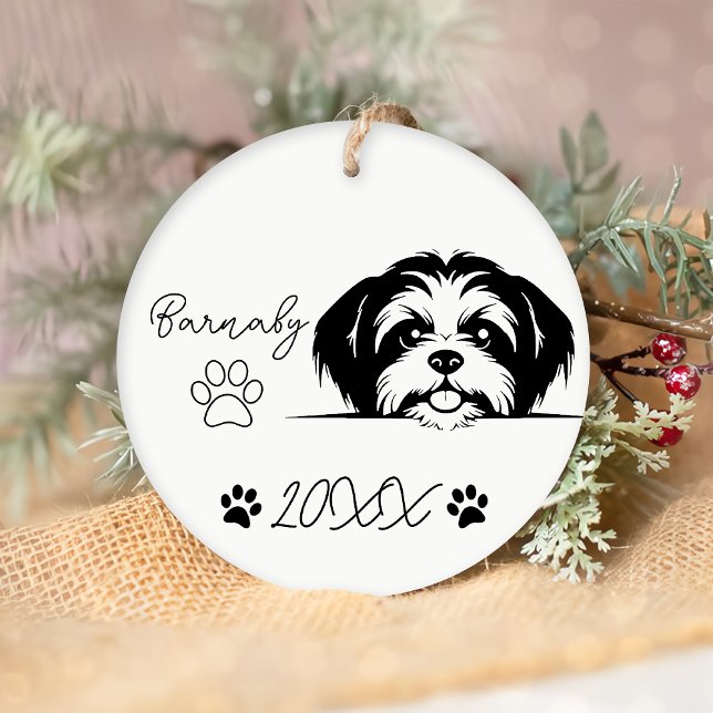 Ornamento De Cerâmica Nome e Ano Personalizados do Cão Shih Tzu (Criador carregado)