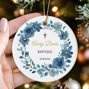 Ornamento De Cerâmica Nome e Data Personalizados Batizados Florais