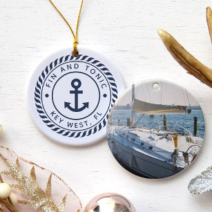 Ornamento De Cerâmica Nome e foto personalizados do barco   Náutica
