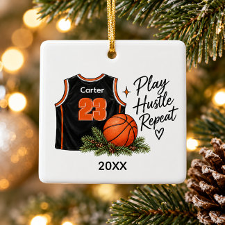 Ornamento De Cerâmica Nome e Número Personalizado de Jogador de Basquete