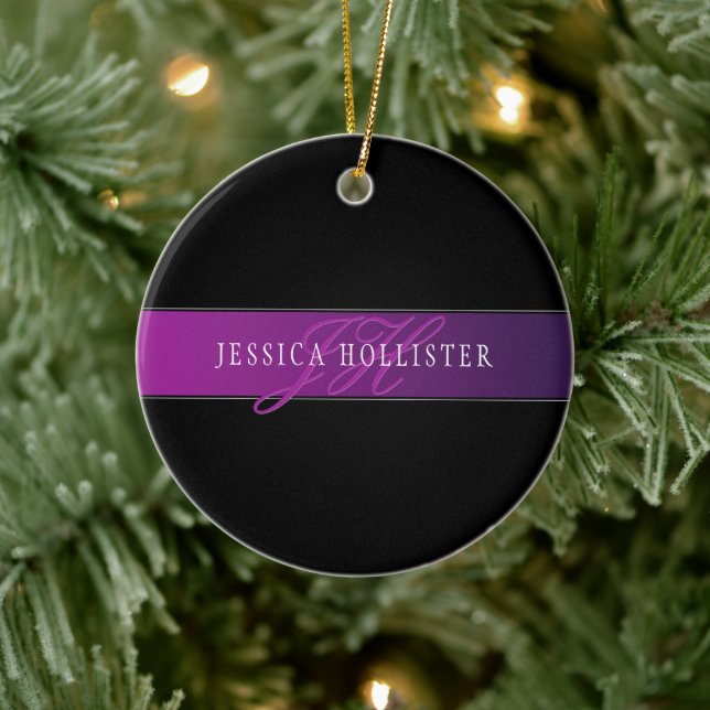 Ornamento De Cerâmica Nome Elegante e Monograma Inicial/s (Árvore)