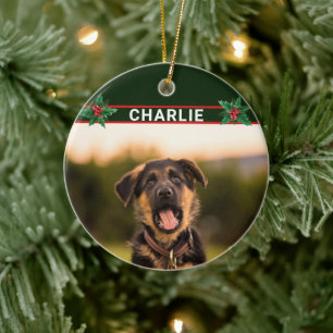 Ornamento De Cerâmica Nome Fofo de Pastor Alemão e Foto de Natal