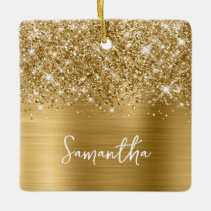 Ornamento De Cerâmica Nome Glam Ouro Brilhante