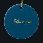 Ornamento De Cerâmica Nome Mínimo de Tendência Profissional Dourada Azul<br><div class="desc">Representa-se com esta design moderna e elegante. Esse modelo pode ser personalizado para atender a todas as profissões profissionais.</div>
