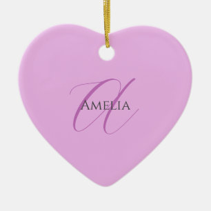 Ornamento De Cerâmica Nome Monograma - Letra Inicial Orchid & Lilac