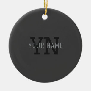 Ornamento De Cerâmica Nome Monogramado Moderno Cinza Escuro (ou outro te