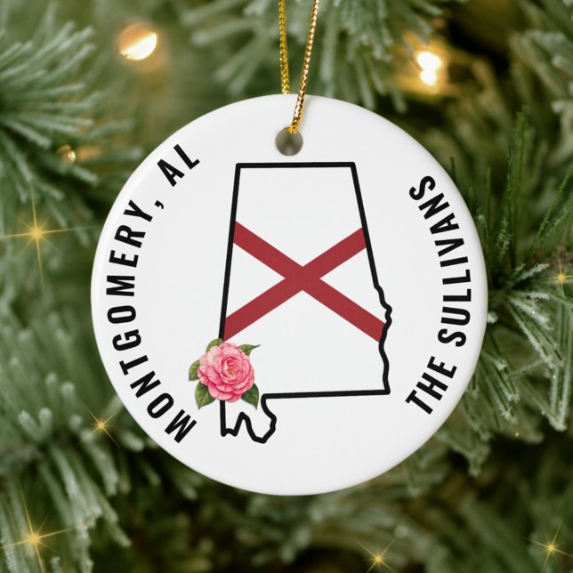 Ornamento De Cerâmica Nome Personalizado Alabama Flag e Flower Cornhole (Criador carregado)