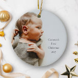 Ornamento De Cerâmica Nome Personalizado Ano Primeiro Natal Foto do Bebê<br><div class="desc">Celebre o primeiro Natal do seu bebê com este elegante ornamento cerâmico personalizado. Apresentando um design simples e limpo, ambos os lados do ornamento exibem o nome do bebê, o ano, e uma foto apreciada com uma camada de texto saborosa. Este ornamento de dois lados faz um presente de manutenção...</div>