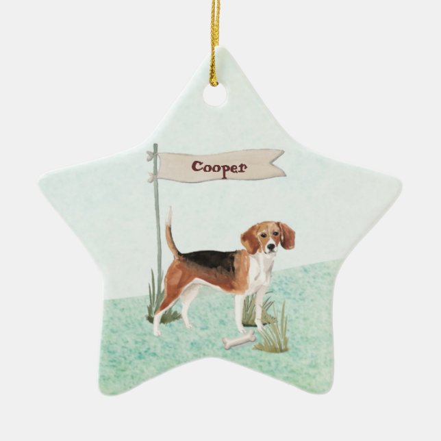 Ornamento De Cerâmica Nome personalizado Beagle Pet Dog (Frente)