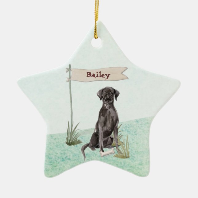 Ornamento De Cerâmica Nome personalizado Black Lab Pet Dog (Frente)