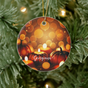 Ornamento De Cerâmica Nome Personalizado Brilhando Efeito de Bokein Autu