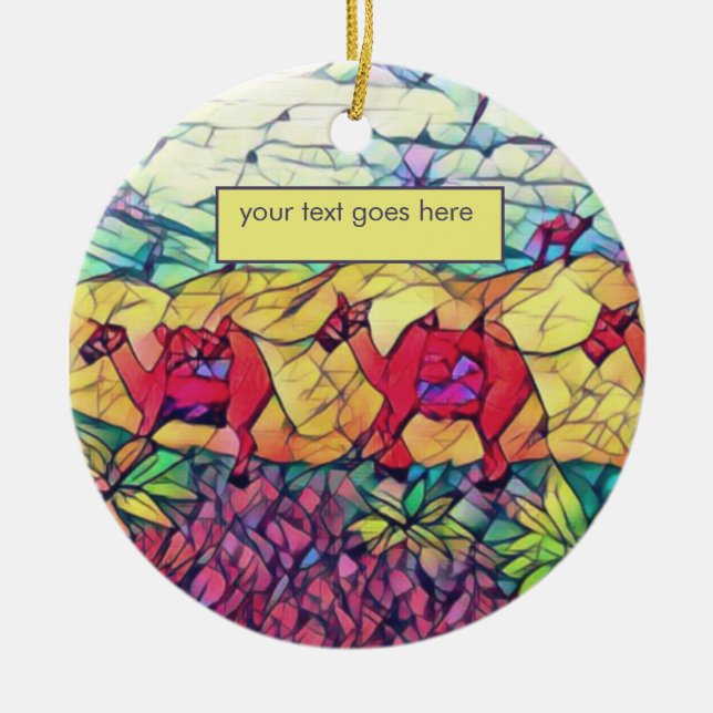 Ornamento De Cerâmica Nome Personalizado | Camelos Oferece Três Sábios (Frente)