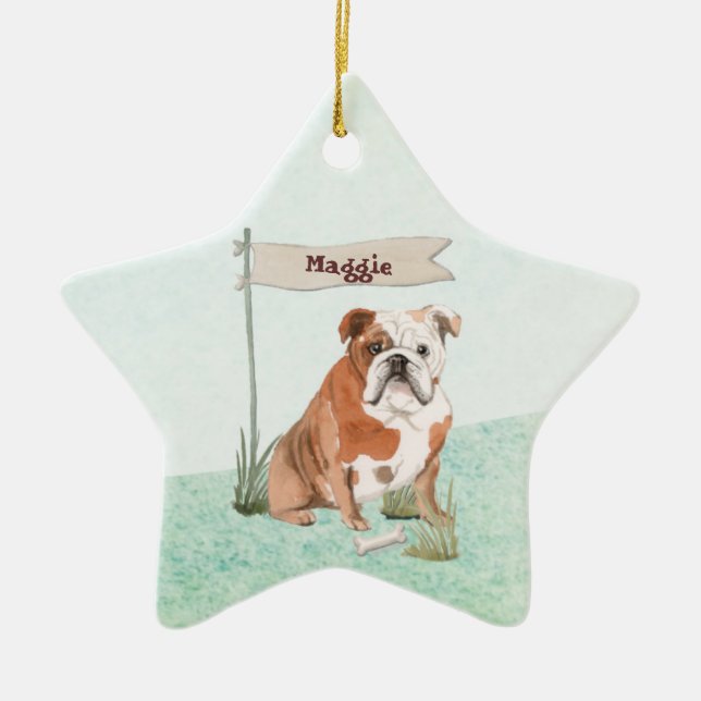 Ornamento De Cerâmica Nome Personalizado Cão-de-Pera Inglês Buldogue (Frente)