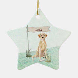 Ornamento De Cerâmica Nome Personalizado Cão de Pet Amarelo