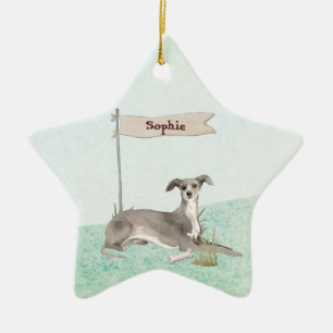 Ornamento De Cerâmica Nome Personalizado Cão-De-Pet De Greyhound Italia