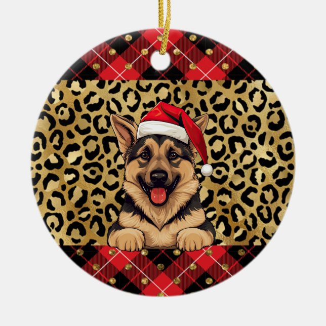 Ornamento De Cerâmica Nome Personalizado Cão German shepherd Santa hat B (Frente)